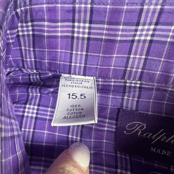 Ralph Lauren Purple Label Mens 15.5 Dress Shirt Purple Plaid Tailored Fit Italy
